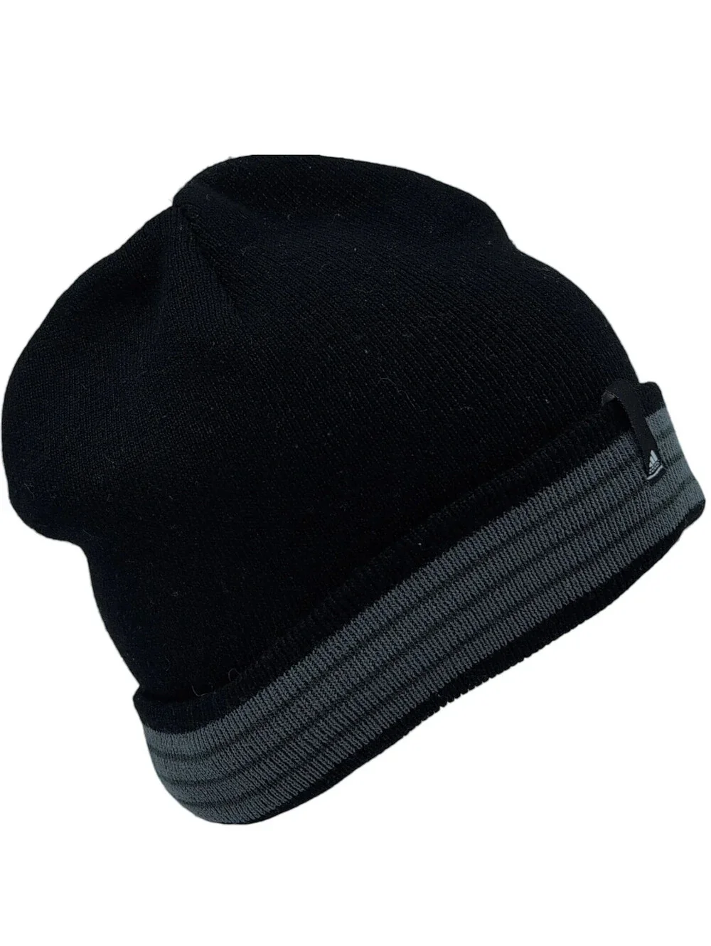 Adidas Hat Cap Beanie One Size Black Gray Stripe Knit Acrylic Mens Winter
